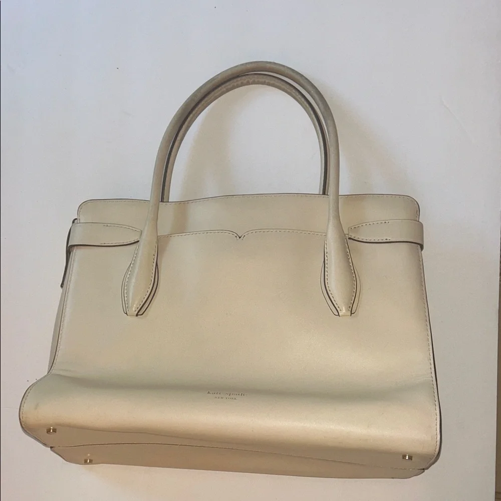Kate Spade New York Cream Leather Structured Satchel Tote – Gold Hardware